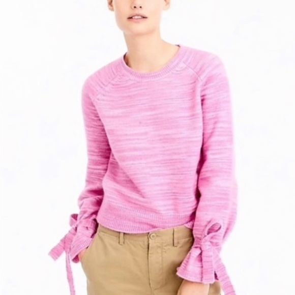 J. Crew Collection Pink Marled Alpaca Knit Tie Sleeve Sweater Sz M - Picture 3 of 13